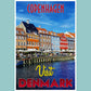 Vintage travel poster print highlighting the vibrant atmosphere of Copenhagen, an emerging travel destination in Denmark, embodying the adventure of emerging world travel