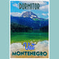 Vintage travel poster print highlighting the breathtaking landscapes of Durmitor, an emerging travel destination in Montenegro, showcasing the appeal of emerging world travel