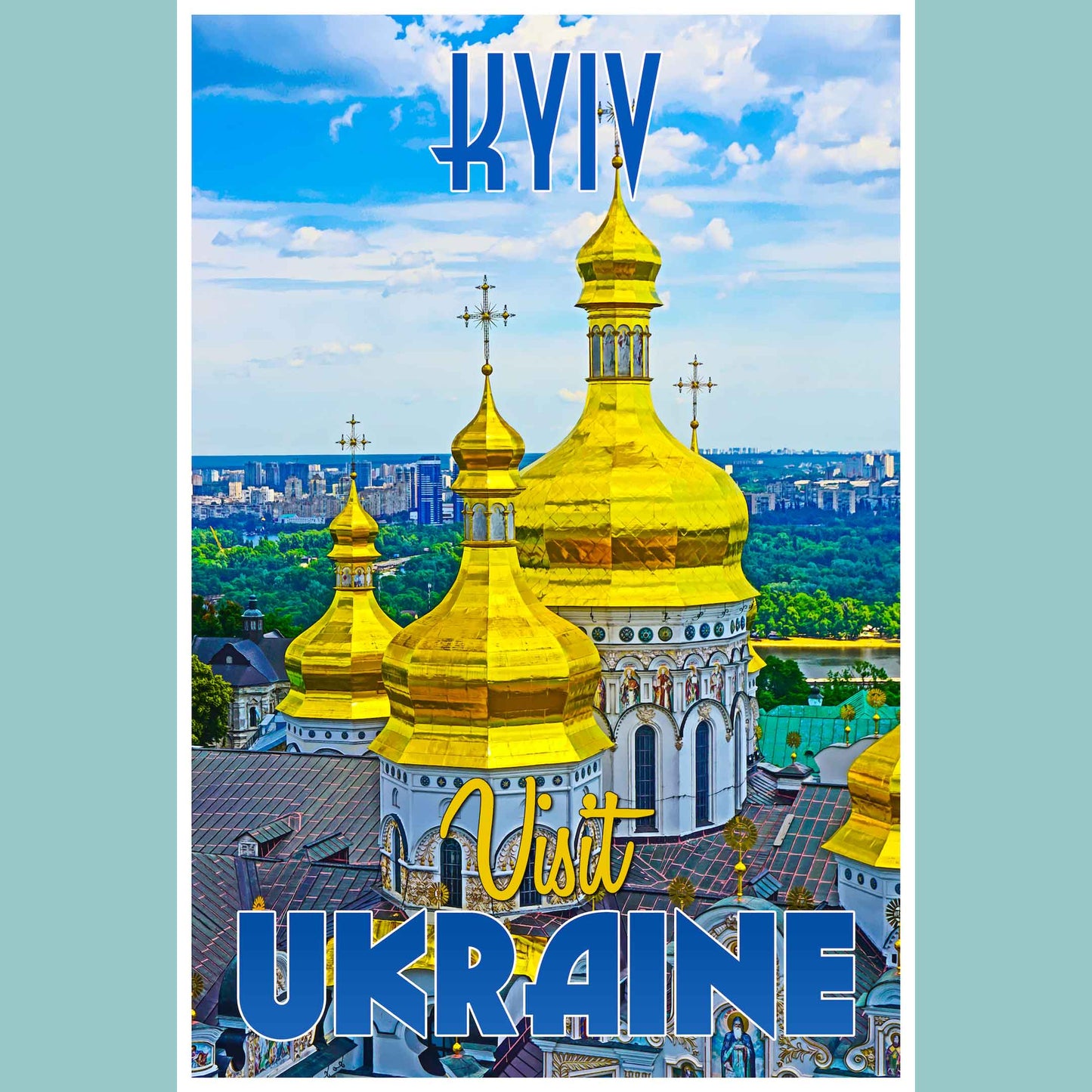 Vintage travel poster print featuring the historic Lavra Church in Kyiv, an emerging travel destination in Ukraine, highlighting the intrigue of emerging world travel