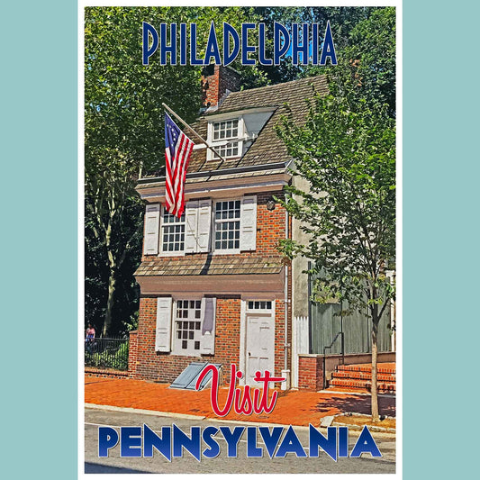 Vintage travel poster print highlighting the vibrant cityscape of Philadelphia, an emerging travel destination in Pennsylvania, embodying the charm of emerging world travel.