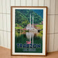 Wood-framed vintage travel poster print featuring the serene Lake Uzungol in Trabzon, Turkey, highlighting the allure of emerging travel destinations worldwide